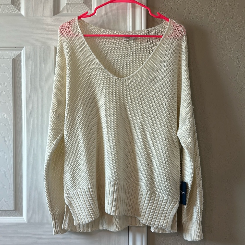 NWT Lucky Brand Crotchet Slouchy V Neck Sweater